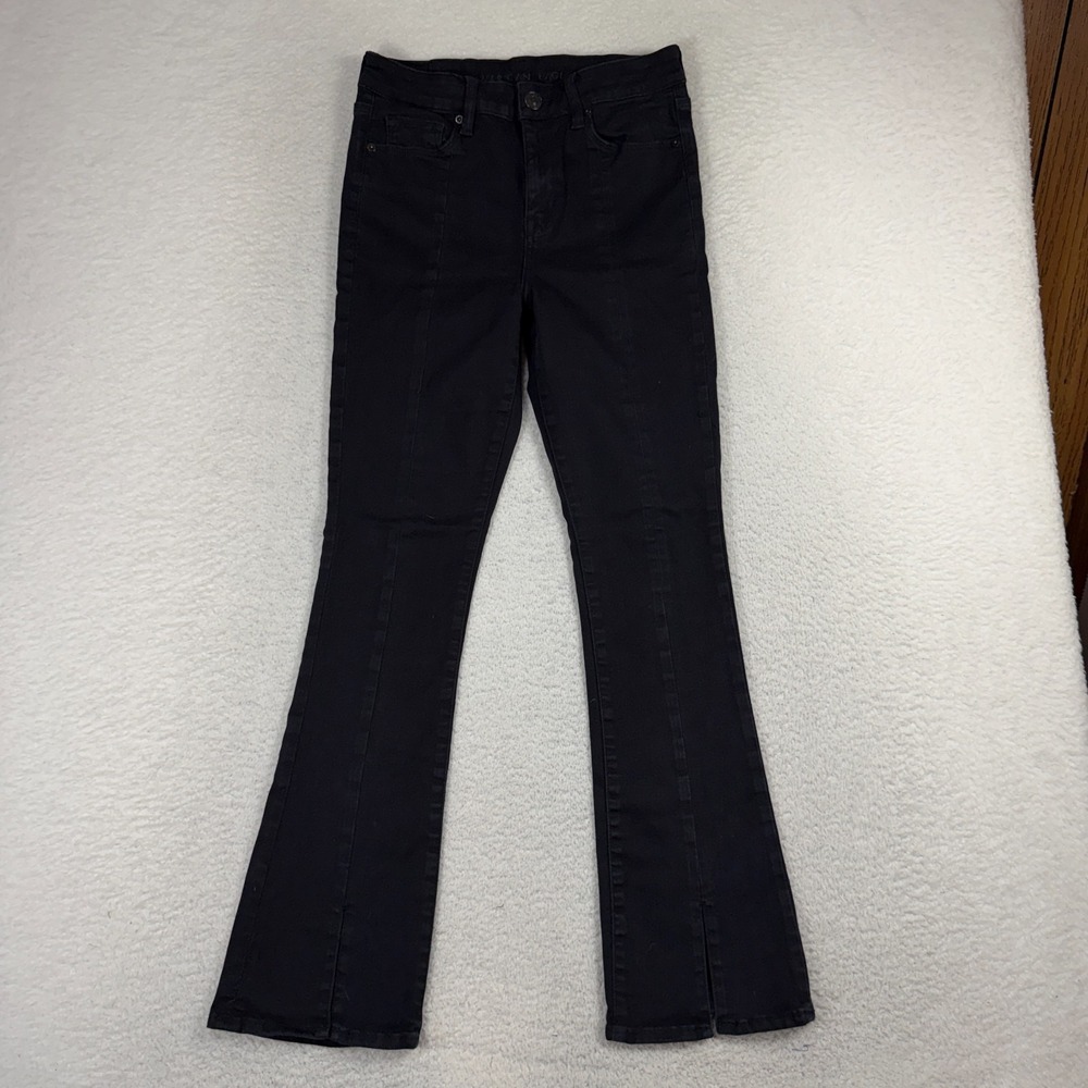 American Eagle Jeans Womens 10 Black (28x30) Denim Hi Rise Skinny Kick Split Hem